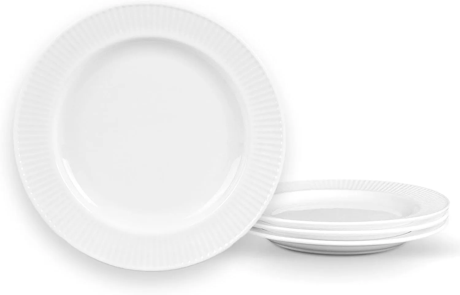 7 inch Dessert Petite Accent Plate Set of 4, Opal Glass Round Wide Rim White Salad Appetizer Plates for Kitchen, Dishwasher and Microwave Safe