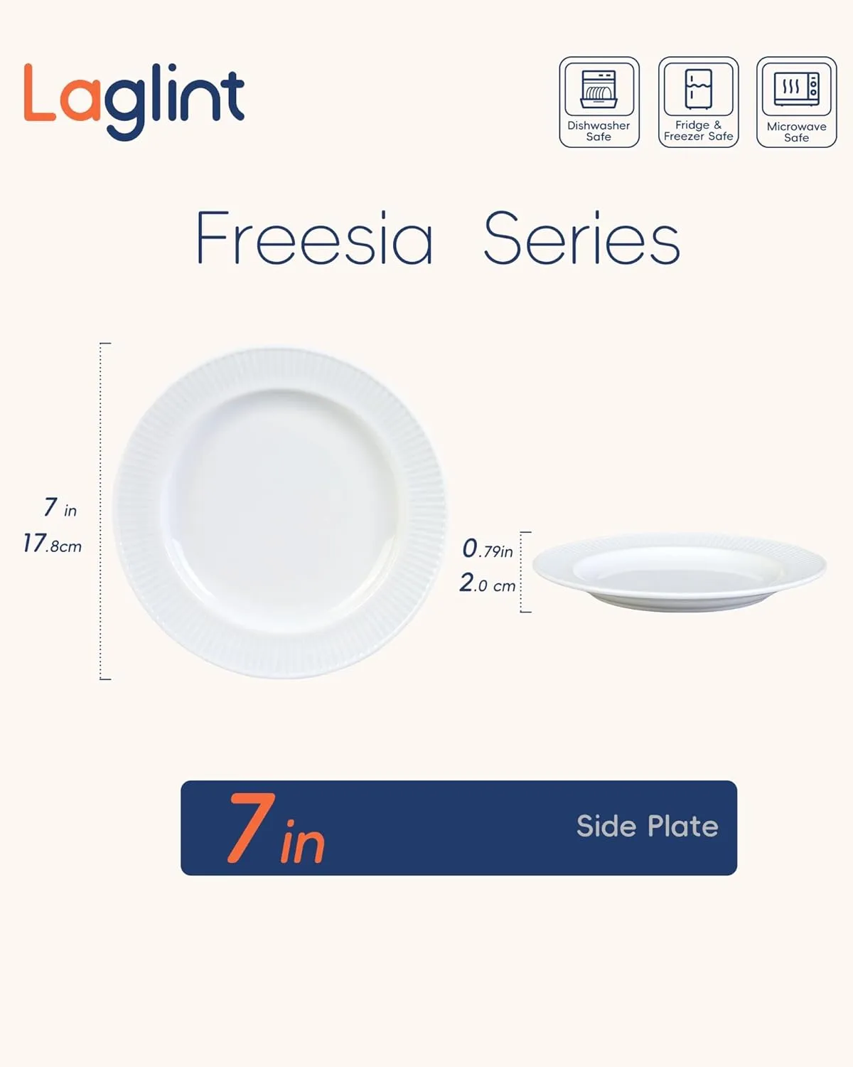 7 inch Dessert Petite Accent Plate Set of 4, Opal Glass Round Wide Rim White Salad Appetizer Plates for Kitchen, Dishwasher and Microwave Safe