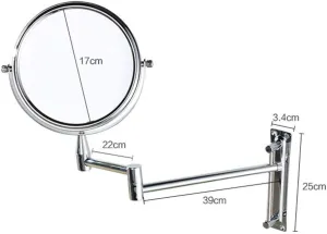 7-Inch Wall Mounted Makeup Mirror,2X Magnification Makeup Mirror Adjustable Height Round Shape Two-Sided Swivel Extendable Bathroom Vanity Mirror Chrome Finish