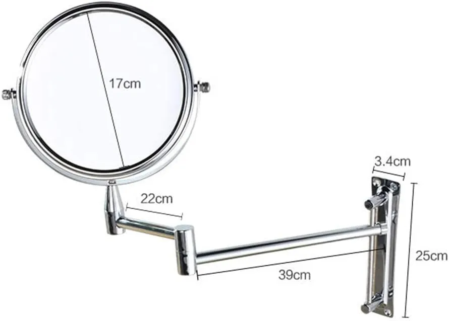 7-Inch Wall Mounted Makeup Mirror,2X Magnification Makeup Mirror Adjustable Height Round Shape Two-Sided Swivel Extendable Bathroom Vanity Mirror Chrome Finish