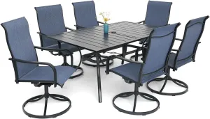 7-Piece Outdoor Dining Set, 6 Swivel Patio Chairs & 60''Rectangular Dining Table with All Weather Frame Furniture Set - Navy Style2