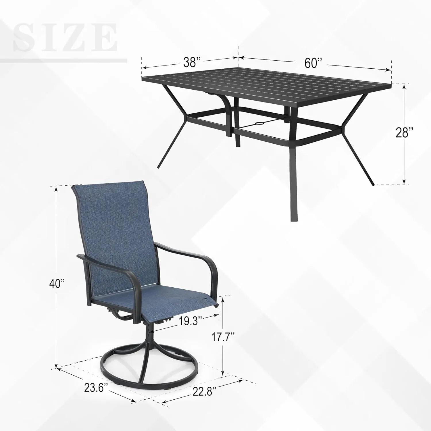 7-Piece Outdoor Dining Set, 6 Swivel Patio Chairs & 60''Rectangular Dining Table with All Weather Frame Furniture Set - Navy Style2
