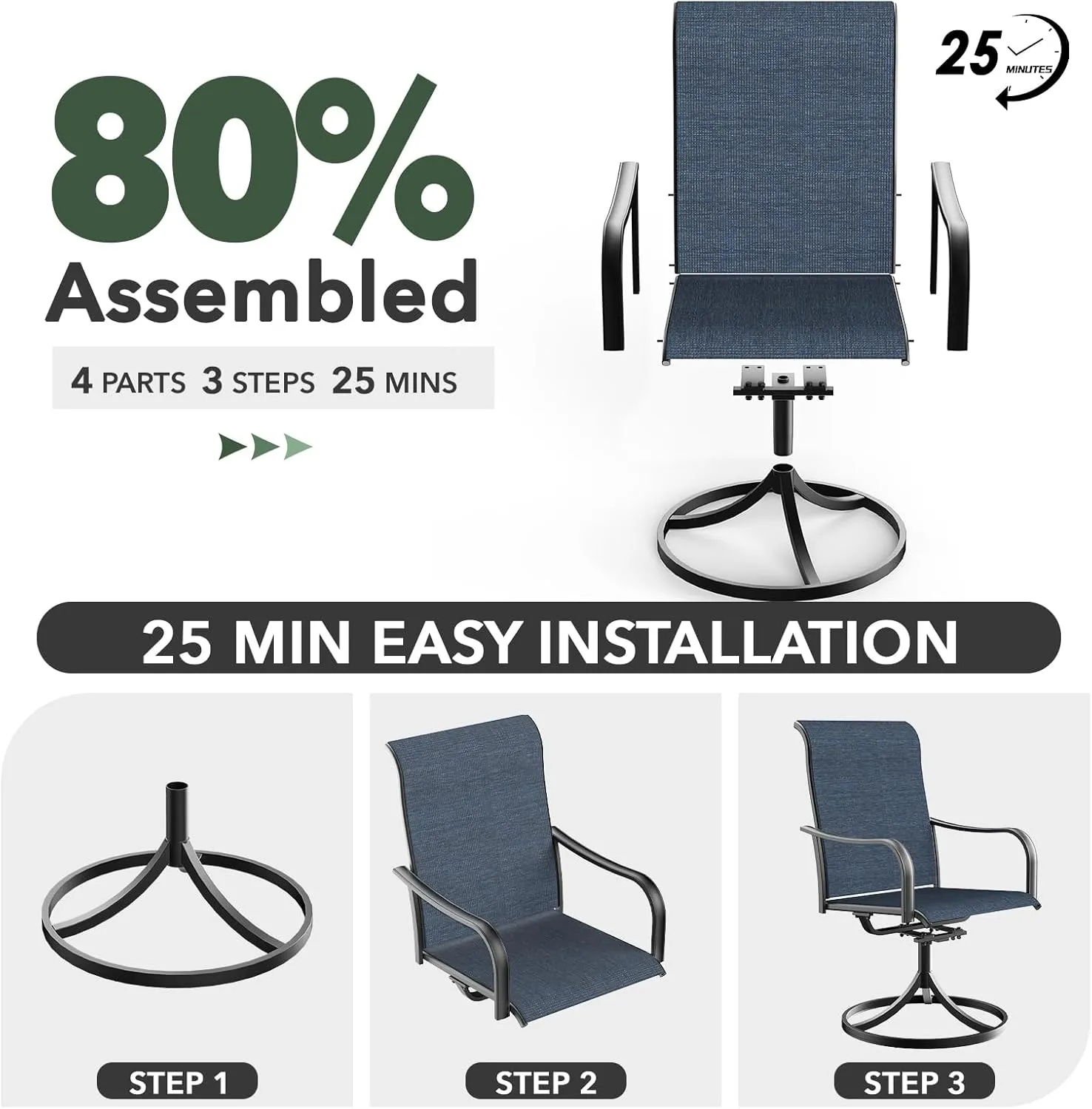 7-Piece Outdoor Dining Set, 6 Swivel Patio Chairs & 60''Rectangular Dining Table with All Weather Frame Furniture Set - Navy Style2