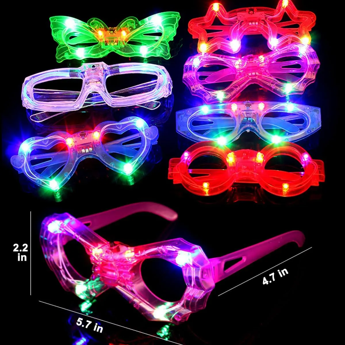 72 Packs LED Glasses for kids Glow in the dark Party Supplies Favor,6 LED 6 Shapes Glasses Flashing Plastic Light up Glass Toys Bulk 3 Replaceable Battery fit EASTER Graduation Party Supplies 2025