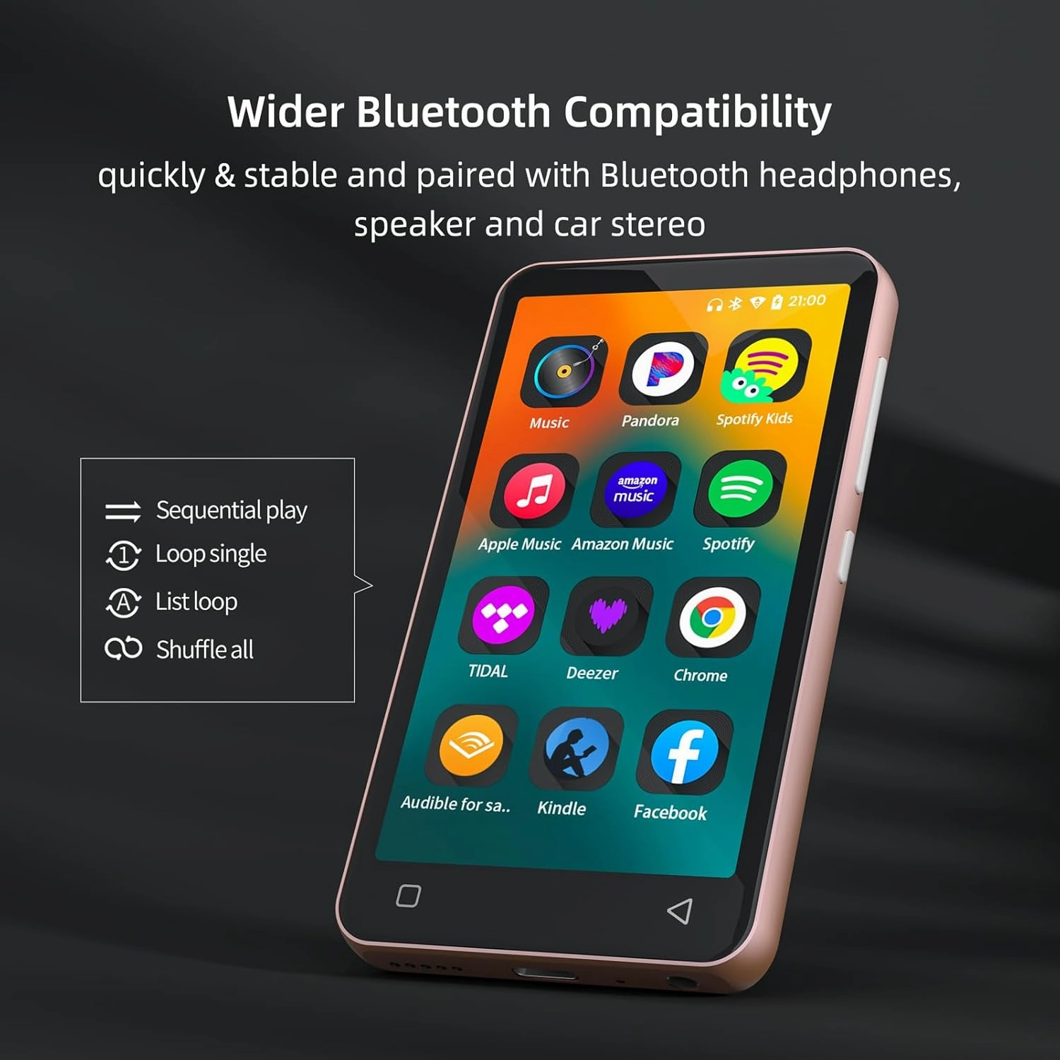 80GB MP3 Player with Bluetooth and WiFi, MP4 MP3 Player with Spotify,Spotify Kids,4" Music Player with Pandora, Audible, MP3 Player with Speaker (Pink_White)