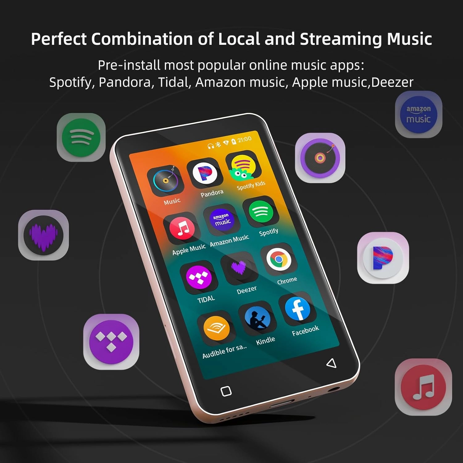 80GB MP3 Player with Bluetooth and WiFi, MP4 MP3 Player with Spotify,Spotify Kids,4" Music Player with Pandora, Audible, MP3 Player with Speaker (Pink_White)