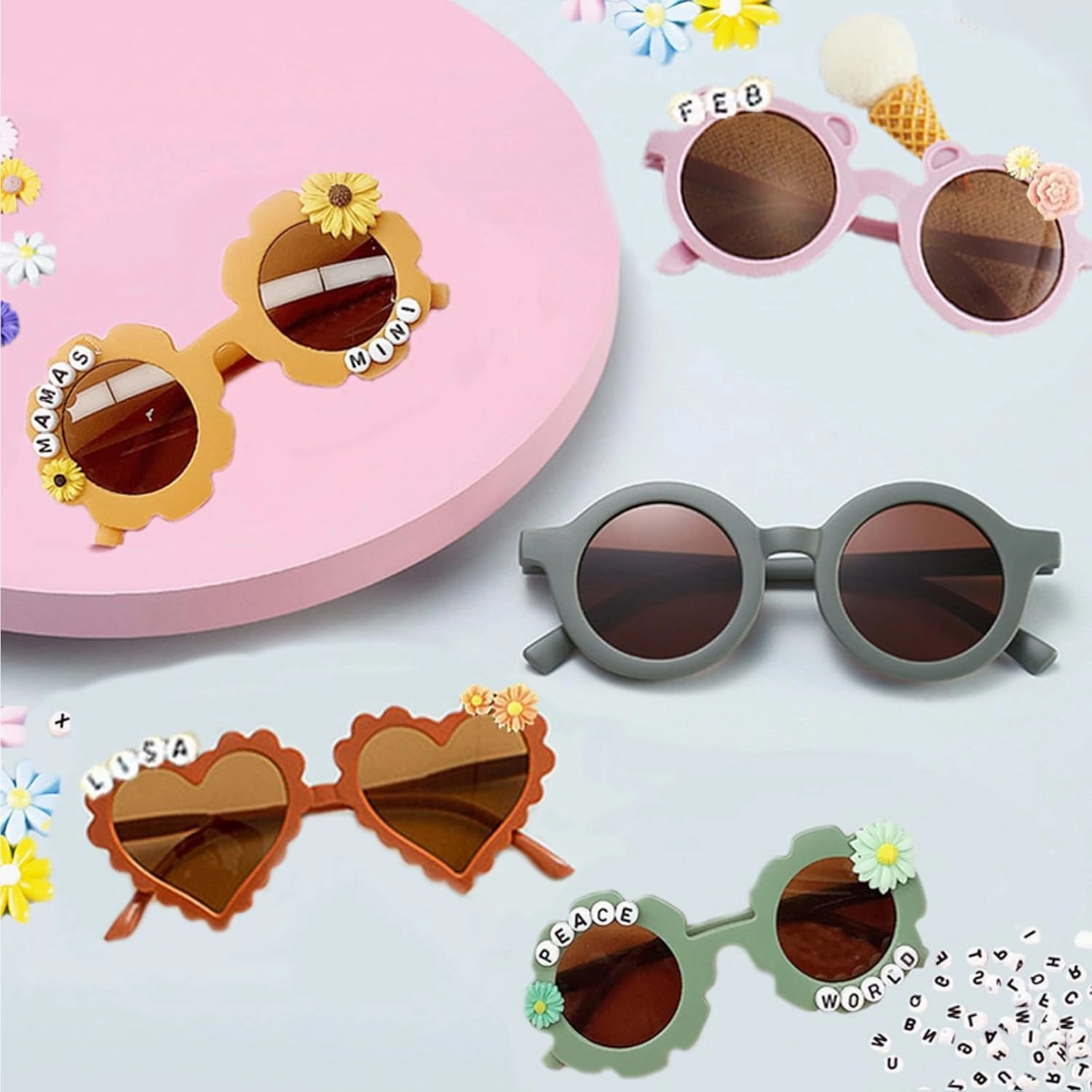 8/24 Pairs Kids Sunglasses DIY Kit Retro Flower Sunglasses Glasses Bulk Outdoor Eyewear for Toddler Girls Party Favor