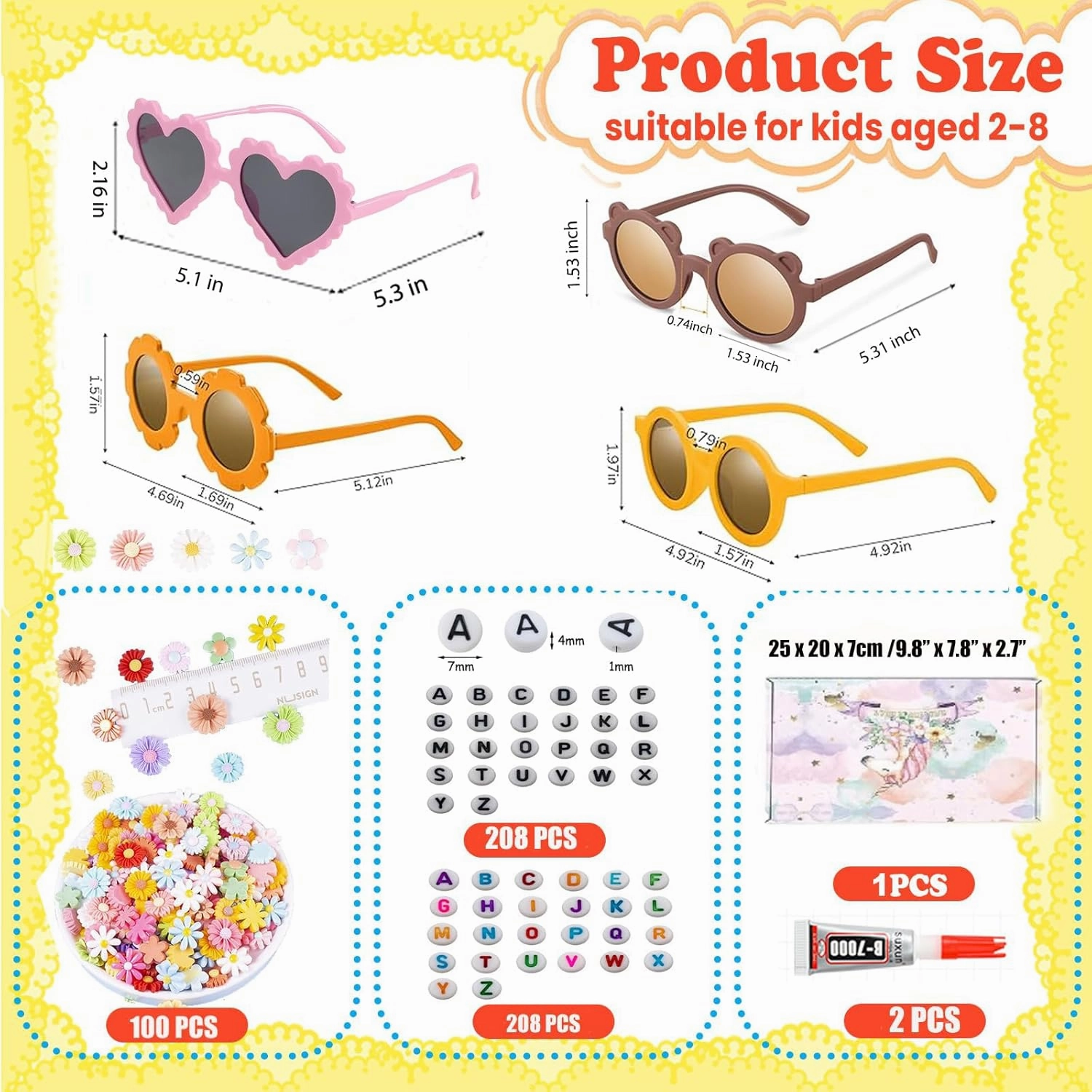8/24 Pairs Kids Sunglasses DIY Kit Retro Flower Sunglasses Glasses Bulk Outdoor Eyewear for Toddler Girls Party Favor