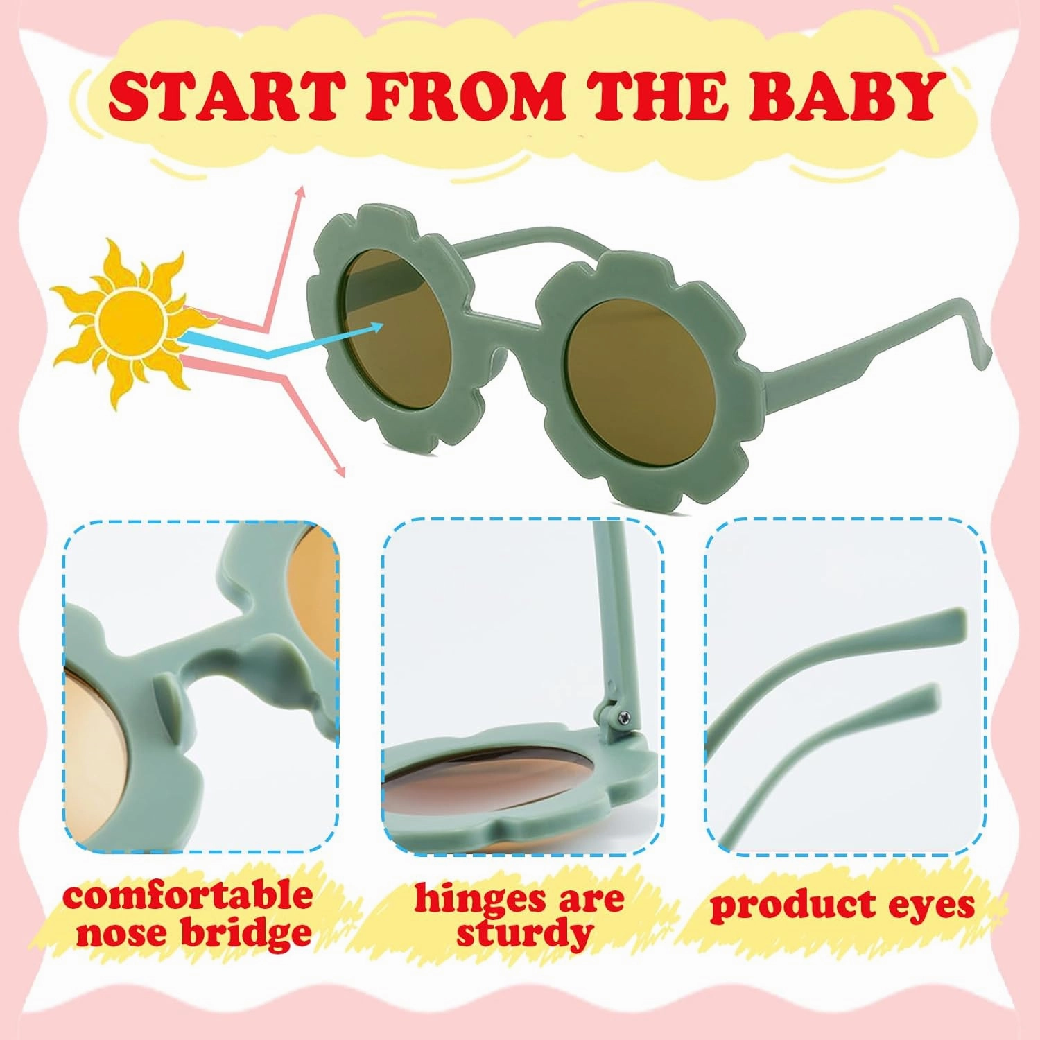 8/24 Pairs Kids Sunglasses DIY Kit Retro Flower Sunglasses Glasses Bulk Outdoor Eyewear for Toddler Girls Party Favor