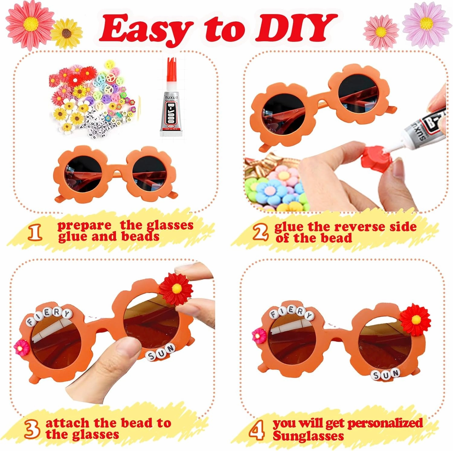 8/24 Pairs Kids Sunglasses DIY Kit Retro Flower Sunglasses Glasses Bulk Outdoor Eyewear for Toddler Girls Party Favor