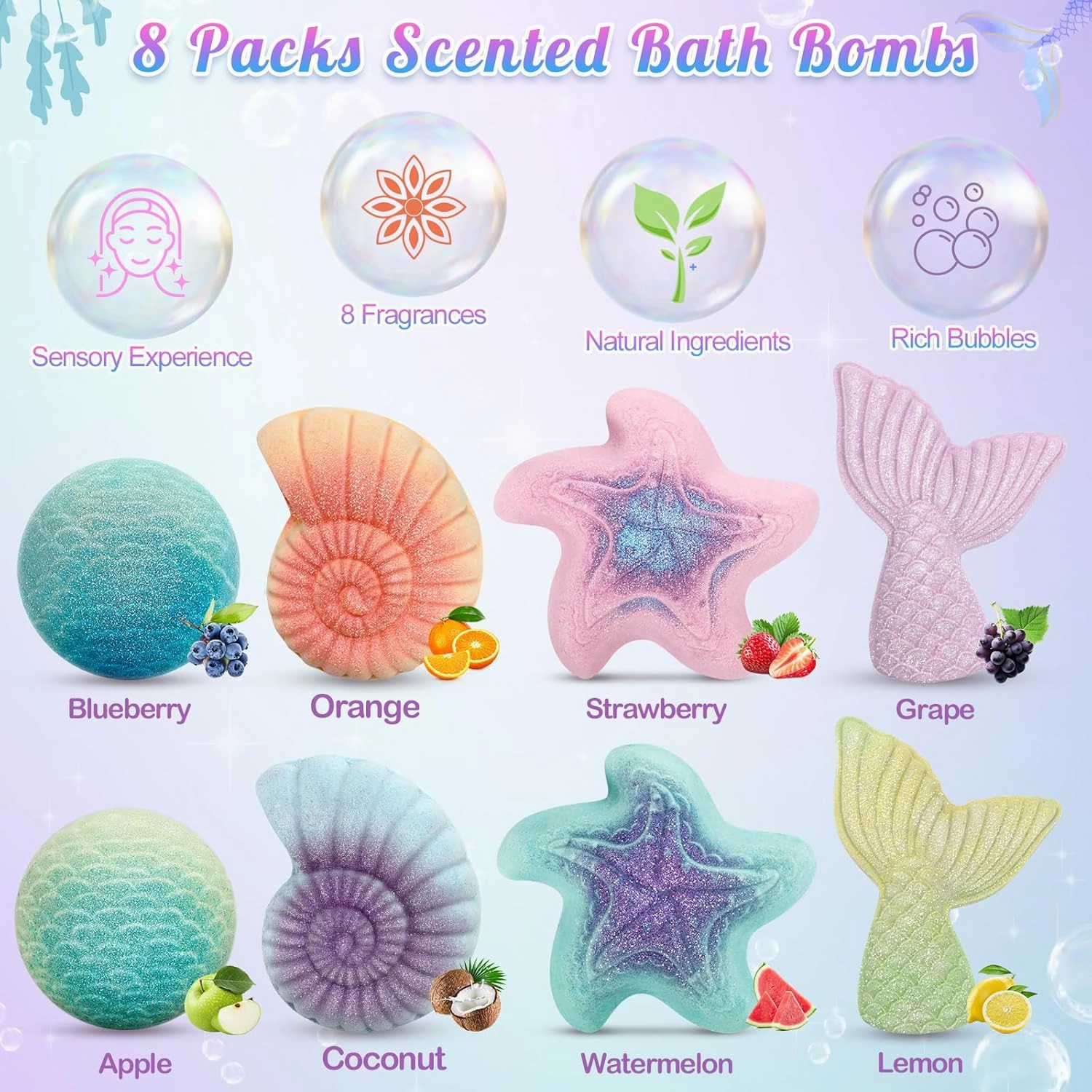 8 Packs Bath Bombs for Kids Girls, Bath Bomb with Surprise Toys Inside, Bath Toys for Kids Aged 4-8, Easter Basket Stuffer Gifts for Girls 3 4 5 6 7 8