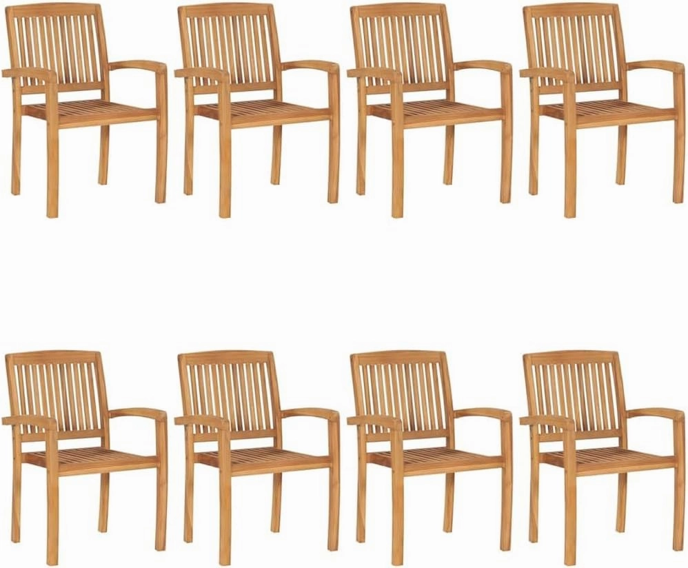 8-Piece Stackable Teak Wood Patio Chairs with Cushions, Outdoor Furniture Set for Dining, Poolside, Beach, Camping, Anthracite Fabric Seating, Water-Resistant Hardwood Design