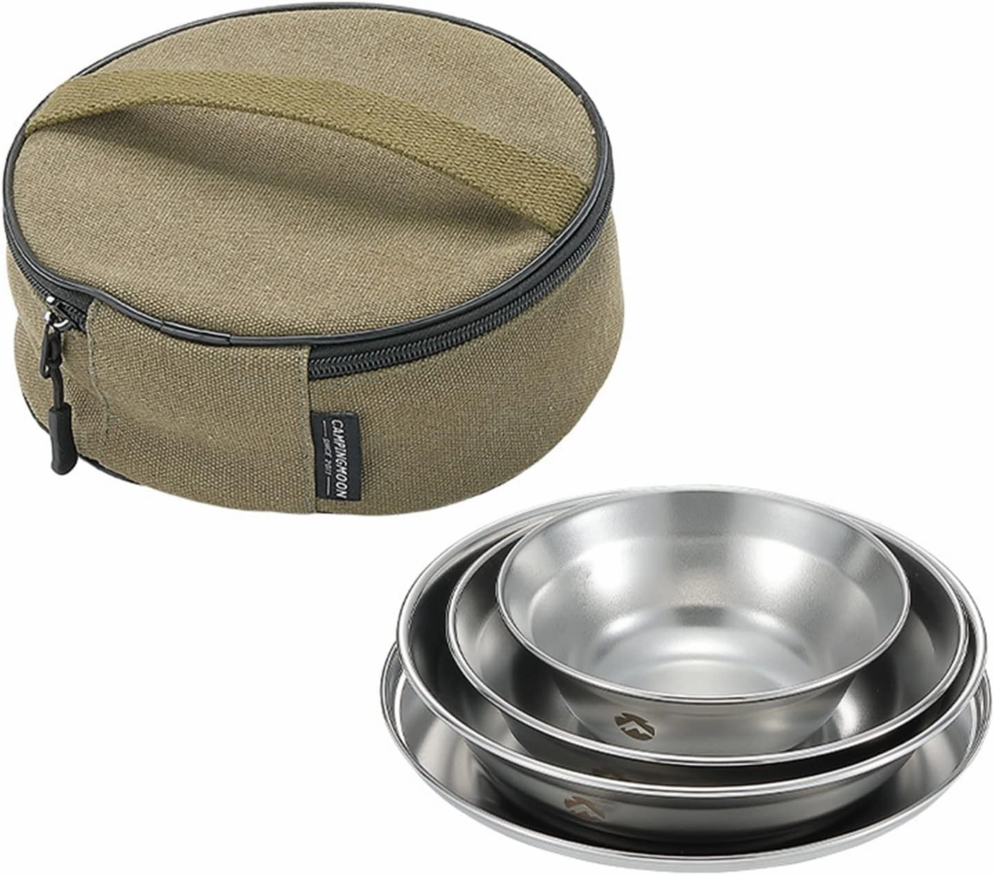 8pcs Stainless Steel Plates and Bowls Set Camping Dinner Dish Set with Carry Bag for Camping Hiking Backpacking Picnics