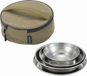8pcs Stainless Steel Plates and Bowls Set Camping Dinner Dish Set with Carry Bag for Camping Hiking Backpacking Picnics