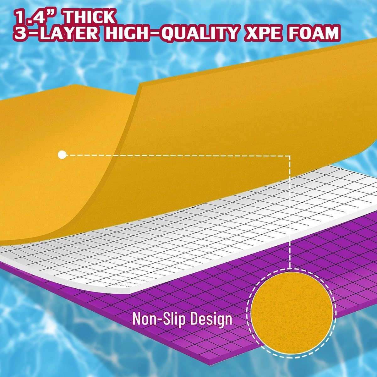 8x3 FT Floating Mat, Lily Pad Floating Water Mat 3 Layers XPE Foam, Foam Pad with Rolled Pillow for Water Activities and Relaxing on Pool, Beach, Ocean, Lake