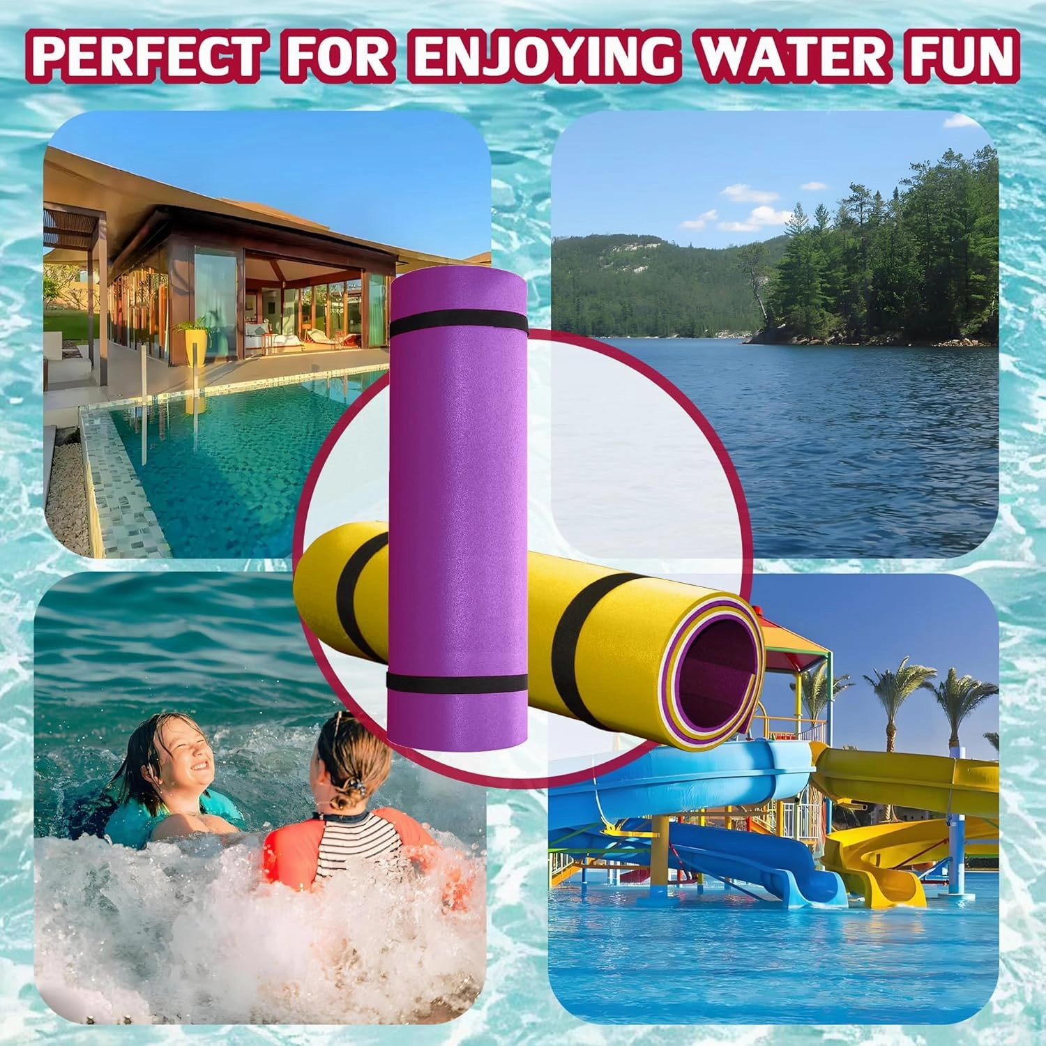 8x3 FT Floating Mat, Lily Pad Floating Water Mat 3 Layers XPE Foam, Foam Pad with Rolled Pillow for Water Activities and Relaxing on Pool, Beach, Ocean, Lake