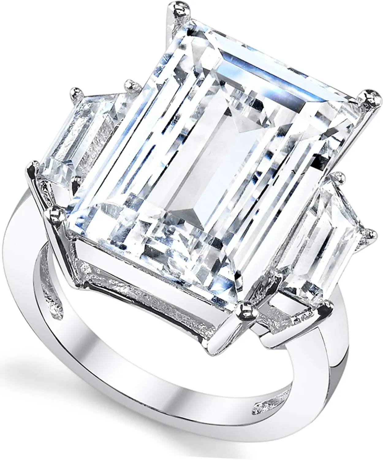 9 Carats Sterling Silver 925 Kim Kardashian Engagement Wedding Ring Emerald-Cut Cubic Zirconia