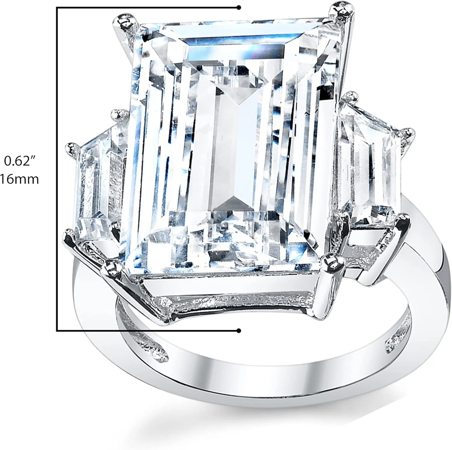 9 Carats Sterling Silver 925 Kim Kardashian Engagement Wedding Ring Emerald-Cut Cubic Zirconia