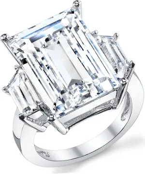 9 Carats Sterling Silver 925 Kim Kardashian Engagement Wedding Ring Emerald-Cut Cubic Zirconia