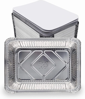 (120 Pack) Premium 2.5-LB Takeout Pans with Lids - 8.6" x 6.1" x 2" l Heavy Duty Disposable Aluminum Foil for Catering Party Meal Prep Freezer Drip Pans BBQ Potluck Holidays