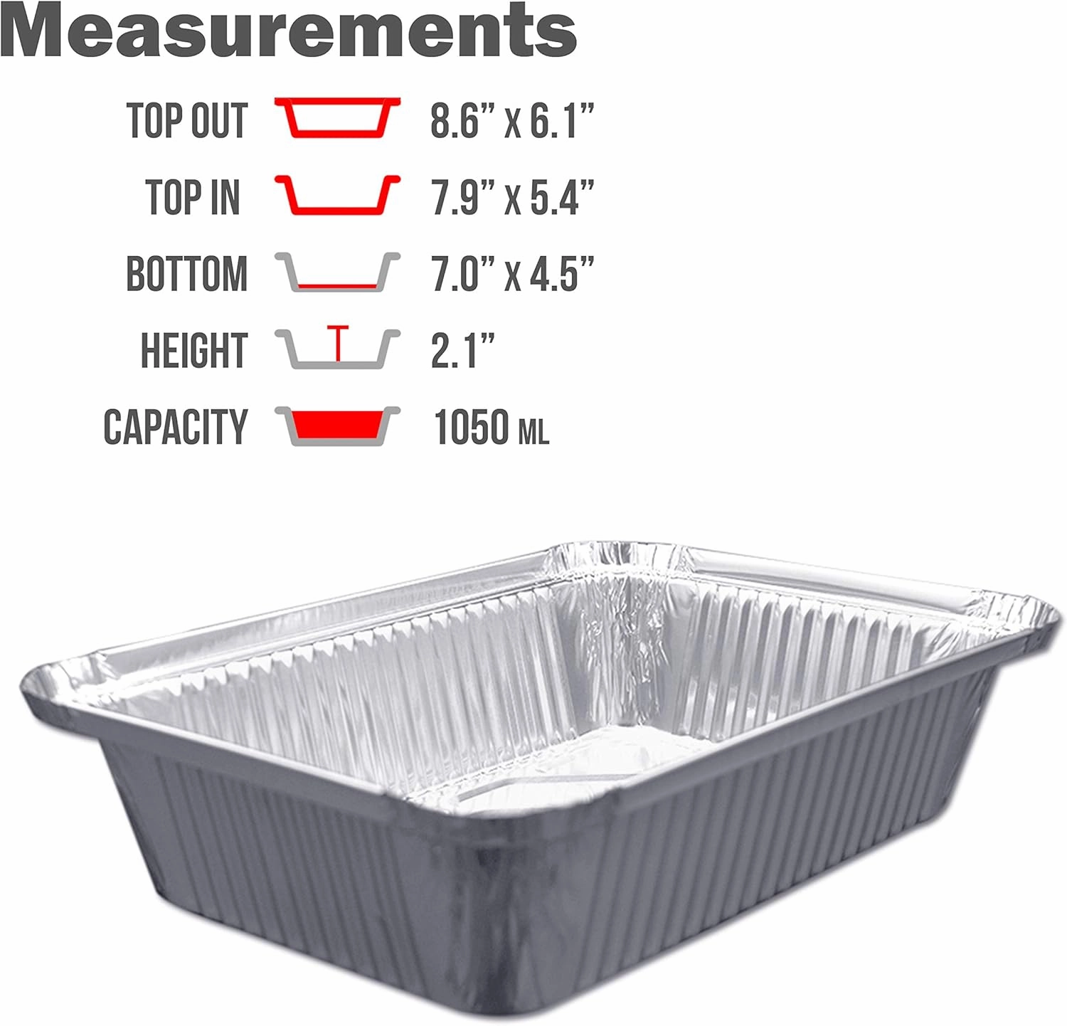 (480 Pack) Premium 2.5-LB Takeout Pans with Lids - 8.6" x 6.1" x 2" l Heavy Duty Disposable Aluminum Foil for Catering Party Meal Prep Freezer Drip Pans BBQ Potluck Holidays