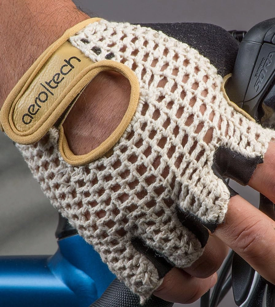 | Crochet Cycling Gloves | Extra Thick Gel Padded Palms | Natural Leather and Cotton