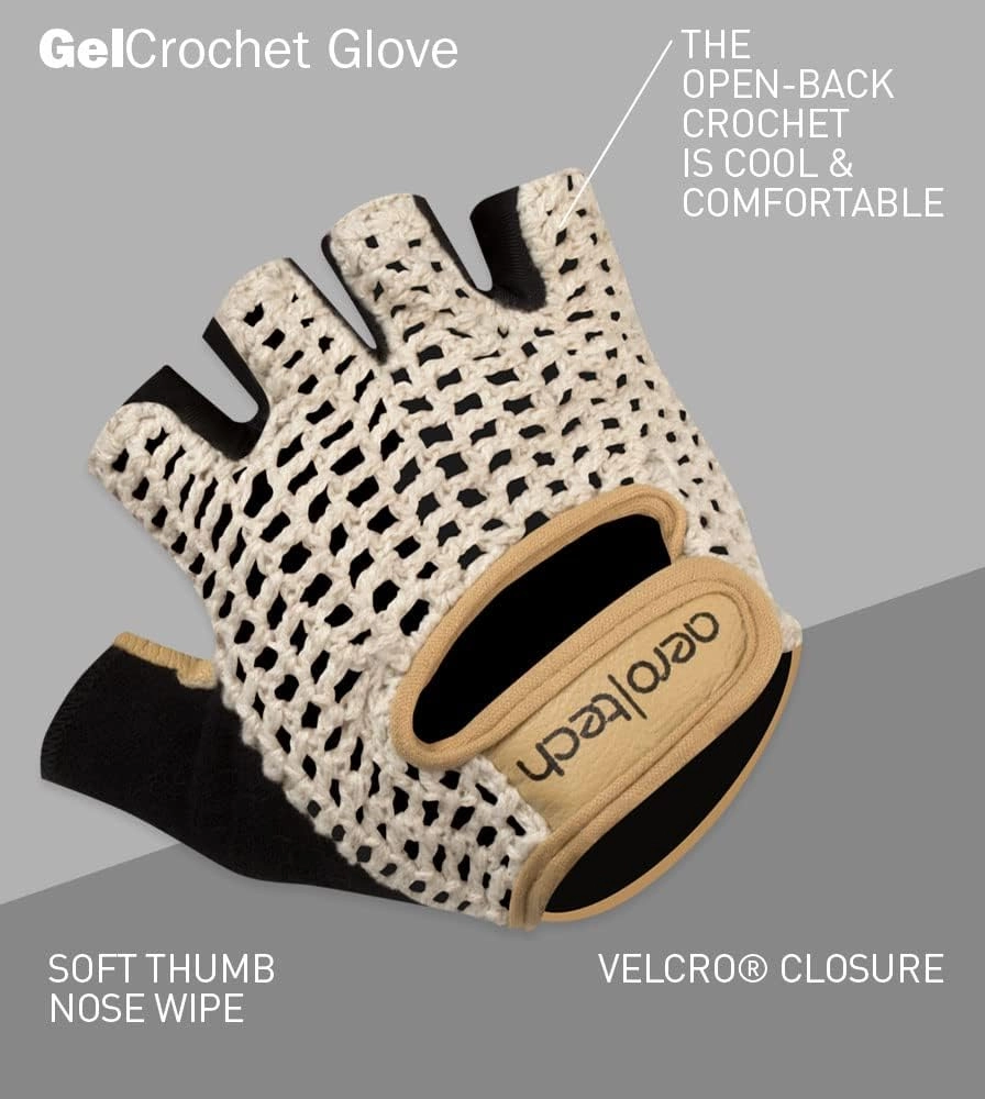 | Crochet Cycling Gloves | Extra Thick Gel Padded Palms | Natural Leather and Cotton