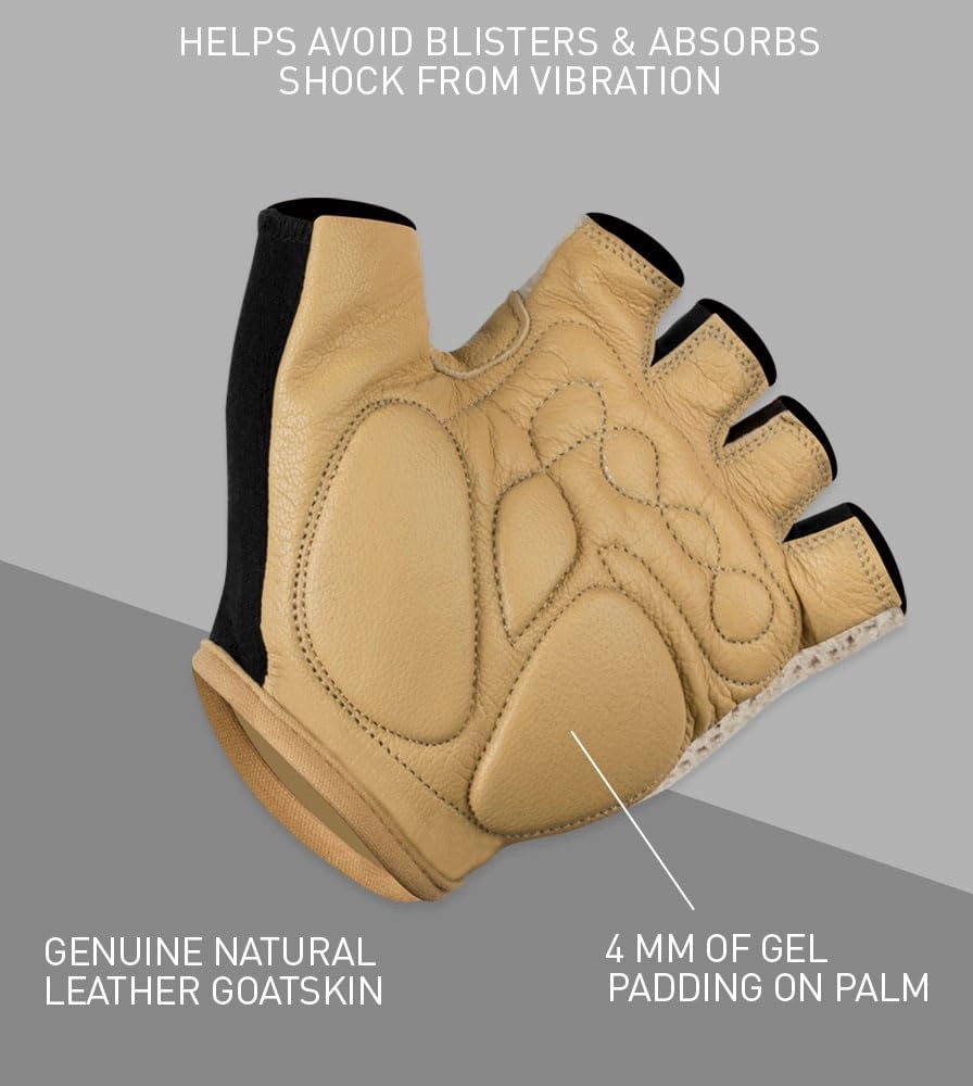 | Crochet Cycling Gloves | Extra Thick Gel Padded Palms | Natural Leather and Cotton