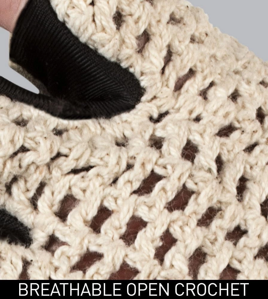 | Crochet Cycling Gloves | Extra Thick Gel Padded Palms | Natural Leather and Cotton