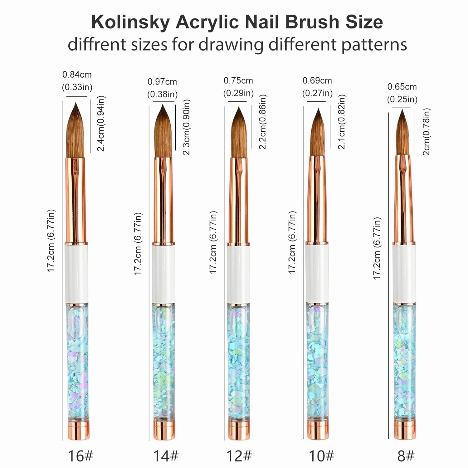 Acrylic Nail Brushes, Kolinsky Acrylic Nail Brush, for Acrylic Application High Quality Round Oval Shaped Nail Art Brush with Pink quicksand handle Handle for Acrylic Powder Nail Carved Extend Nails (8#, Blue)
