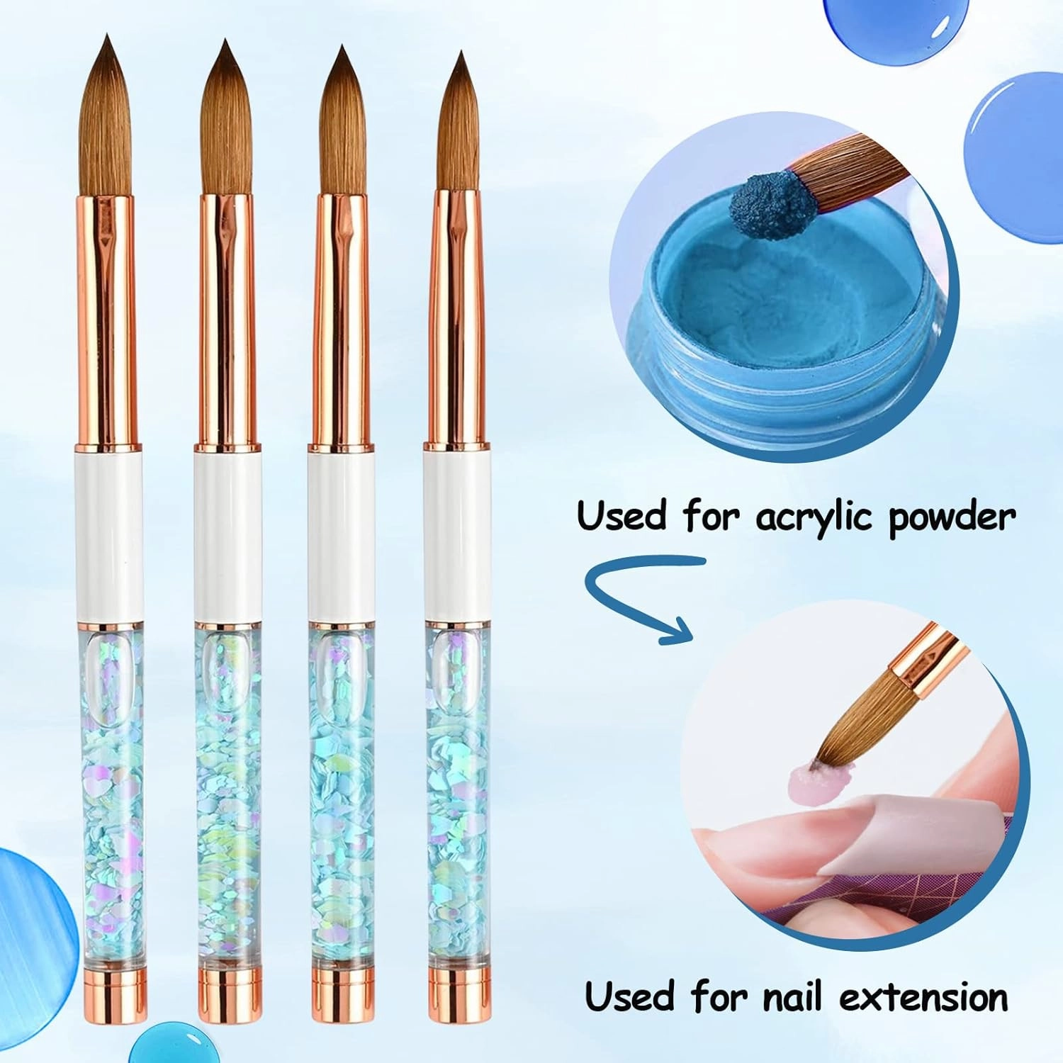 Acrylic Nail Brushes, Kolinsky Acrylic Nail Brush, for Acrylic Application High Quality Round Oval Shaped Nail Art Brush with Pink quicksand handle Handle for Acrylic Powder Nail Carved Extend Nails (8#, Blue)