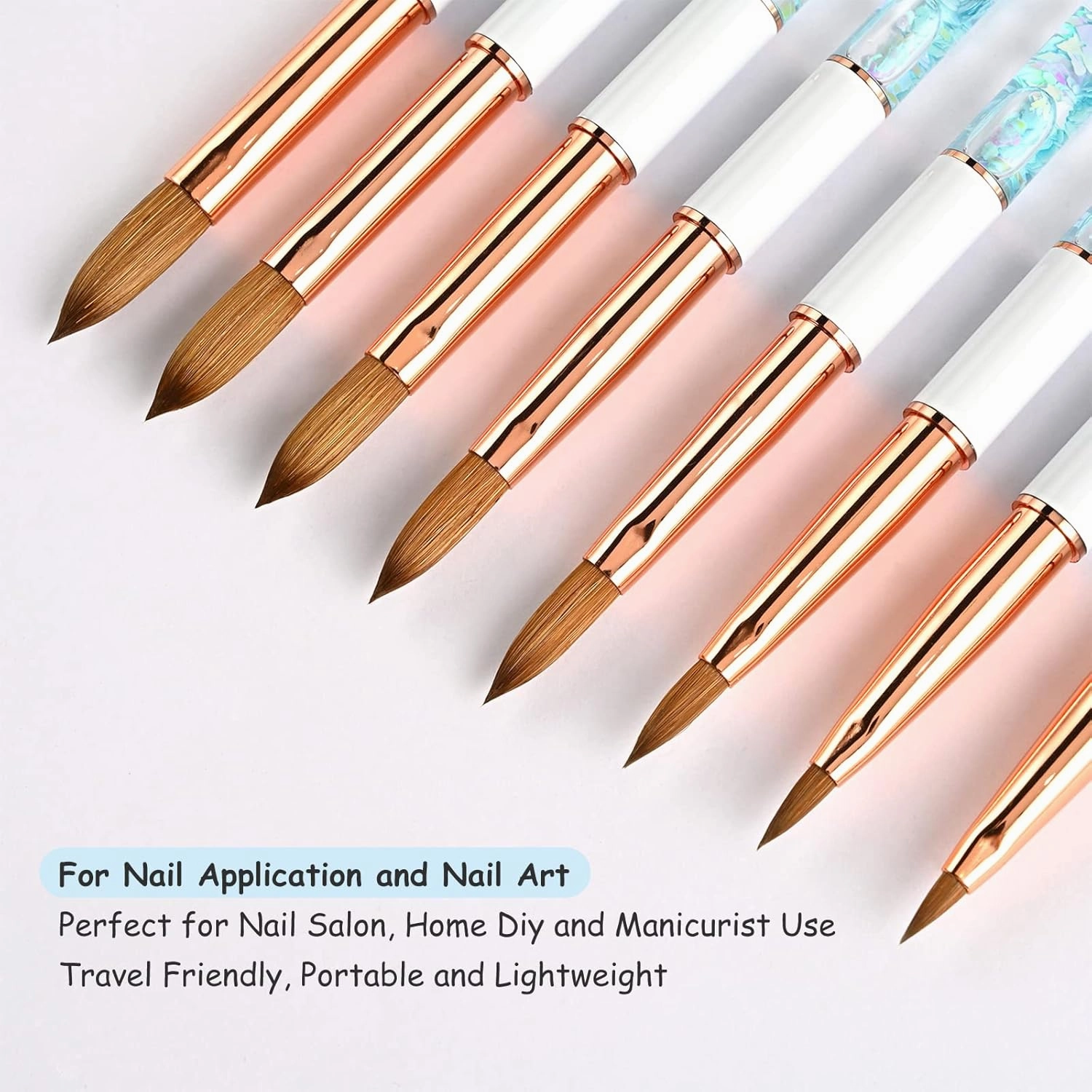 Acrylic Nail Brushes, Kolinsky Acrylic Nail Brush, for Acrylic Application High Quality Round Oval Shaped Nail Art Brush with Pink quicksand handle Handle for Acrylic Powder Nail Carved Extend Nails (8#, Blue)