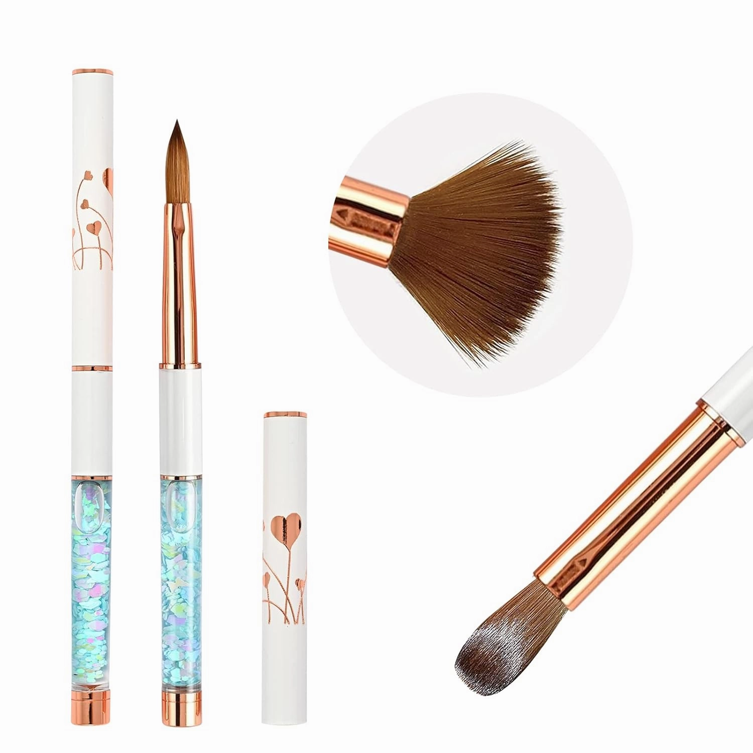 Acrylic Nail Brushes, Kolinsky Acrylic Nail Brush, for Acrylic Application High Quality Round Oval Shaped Nail Art Brush with Pink quicksand handle Handle for Acrylic Powder Nail Carved Extend Nails (8#, Blue)