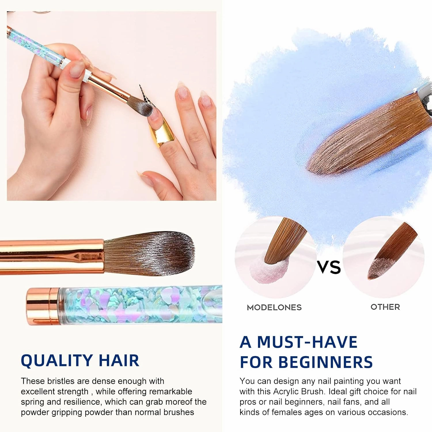Acrylic Nail Brushes, Kolinsky Acrylic Nail Brush, for Acrylic Application High Quality Round Oval Shaped Nail Art Brush with Pink quicksand handle Handle for Acrylic Powder Nail Carved Extend Nails (8#, Blue)