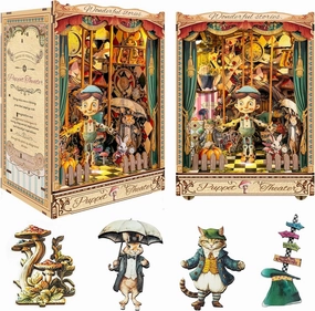 Adult Book Nook Kit, DIY Mini Dollhouse Book Corner Kit with LED Light and Dust Shield, Adult 3D Wooden Bookshelf Puzzle Book Corner Insertion Decorative Crafts - Puppet Theater (SQ-33)