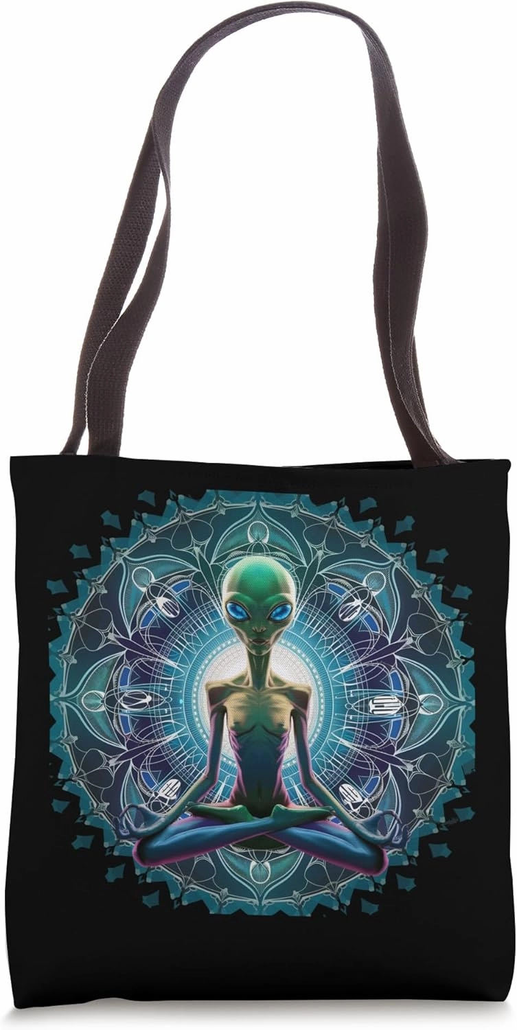 Alien UFO Mandala Meditating Lotus Zen Fictional Yoga Tote Bag