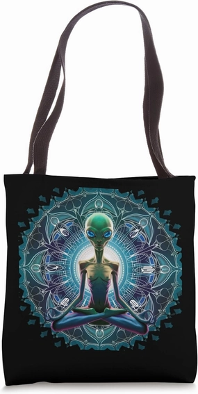 Alien UFO Mandala Meditating Lotus Zen Fictional Yoga Tote Bag