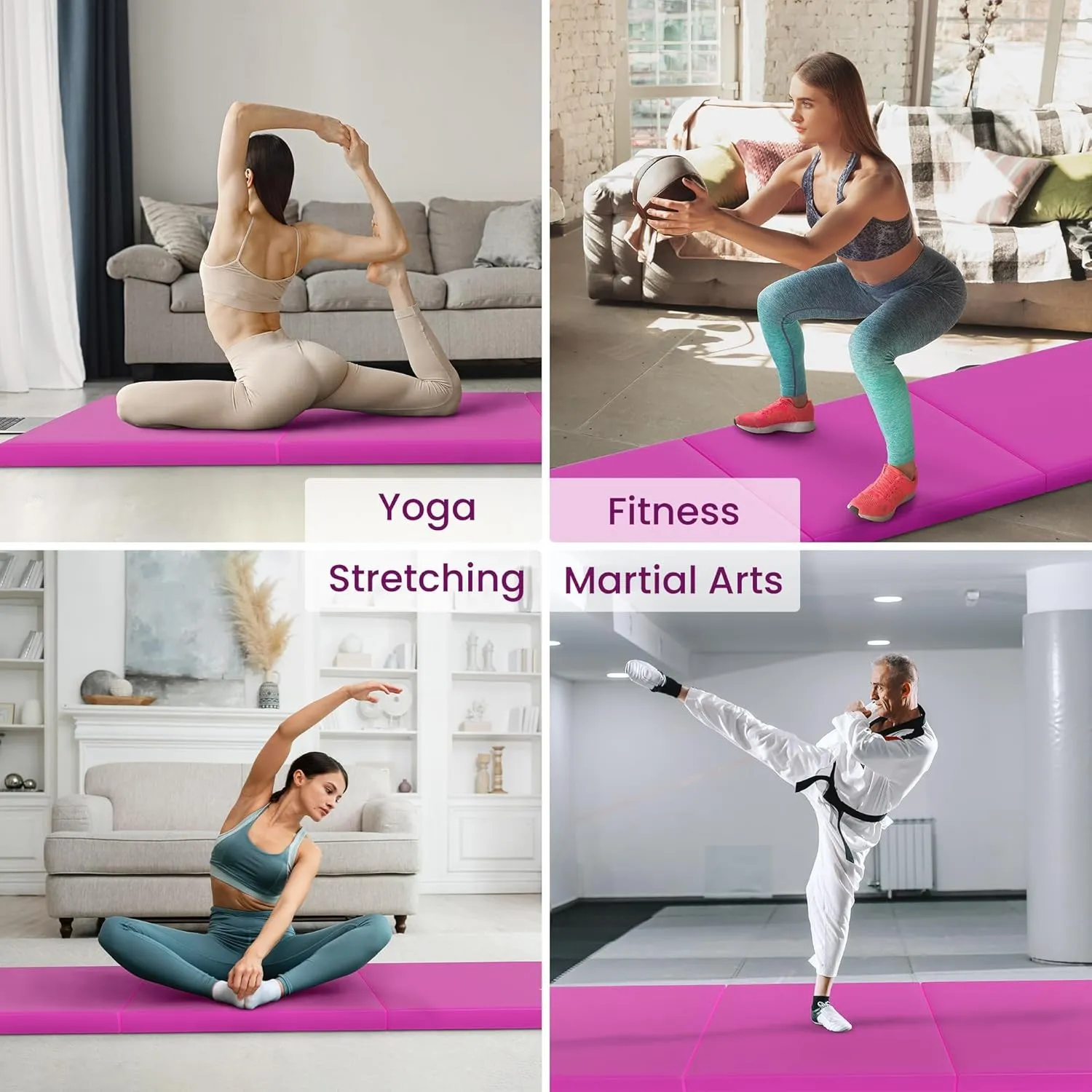 All Purpose Extra Thick High Density Anti Tear Gymnastics Gym Folding Exercise Aerobics Mats, Multiple Sizes and Colors Available