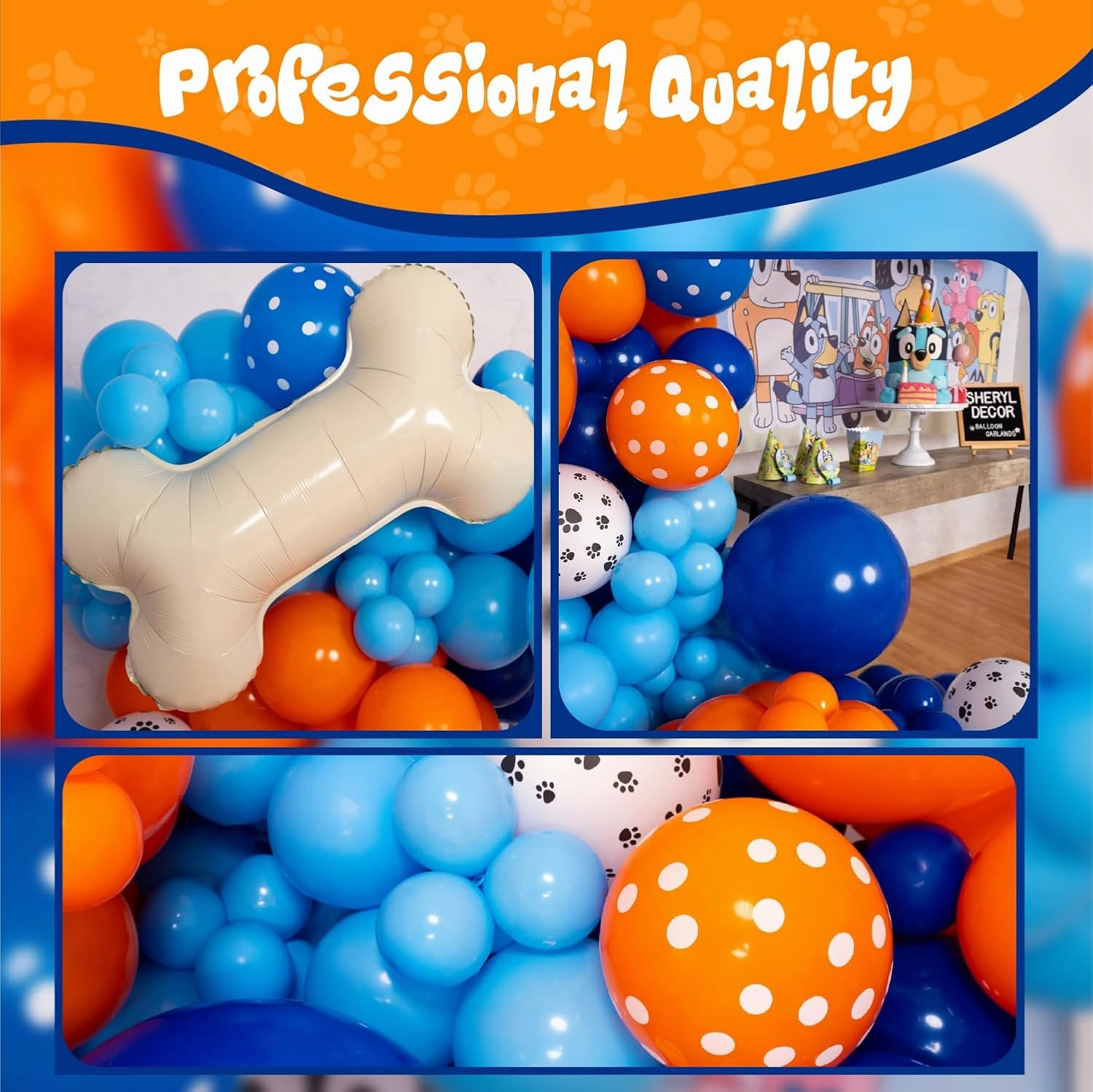 ALL-IN-1 Balloons Arch & Garland Kit with BONUS Dog Bone Small and Large Blue & Orange Party Balloons Blue Themed Party Decorations & Supplies for Boy or Girl Birthday