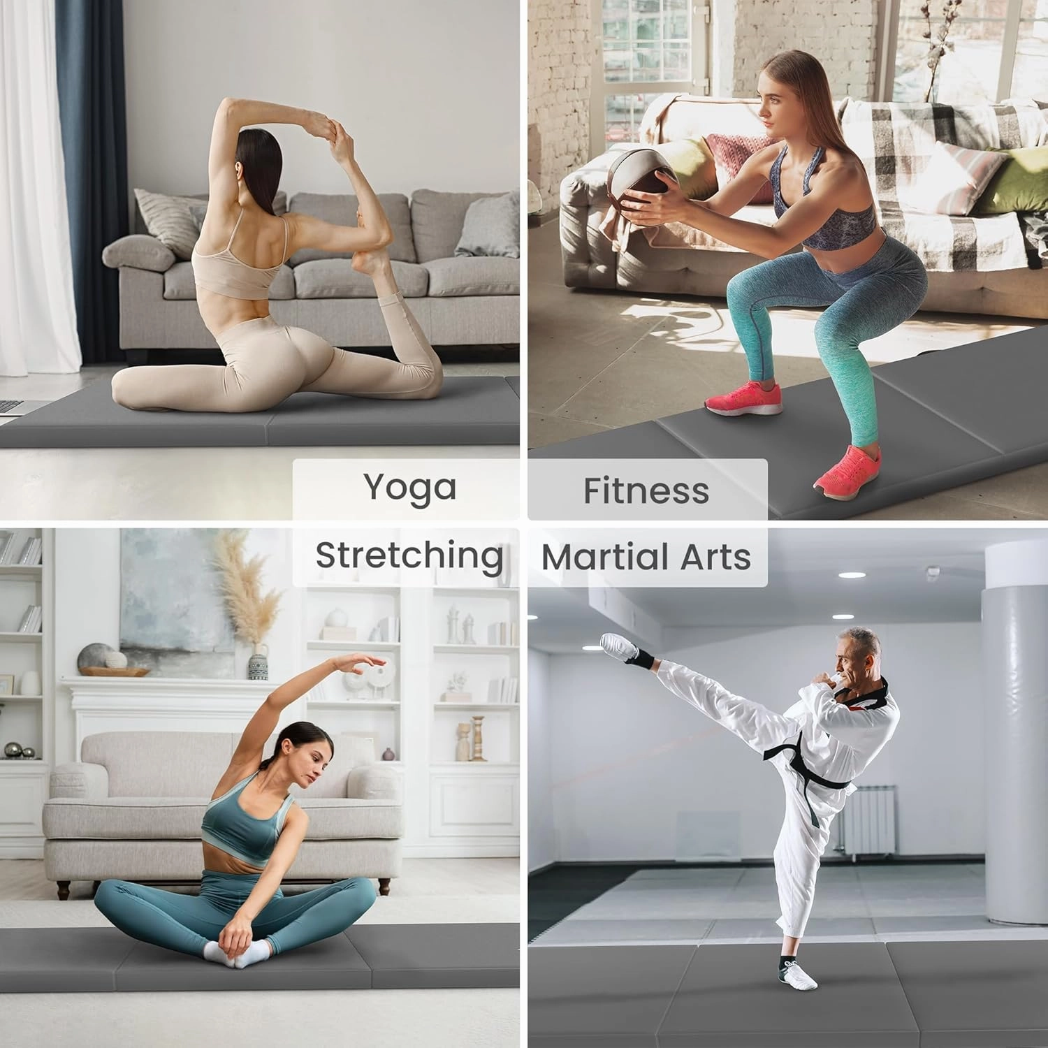 All Purpose Extra Thick High Density Anti Tear Gymnastics Gym Folding Exercise Aerobics Mats, Multiple Sizes and Colors Available