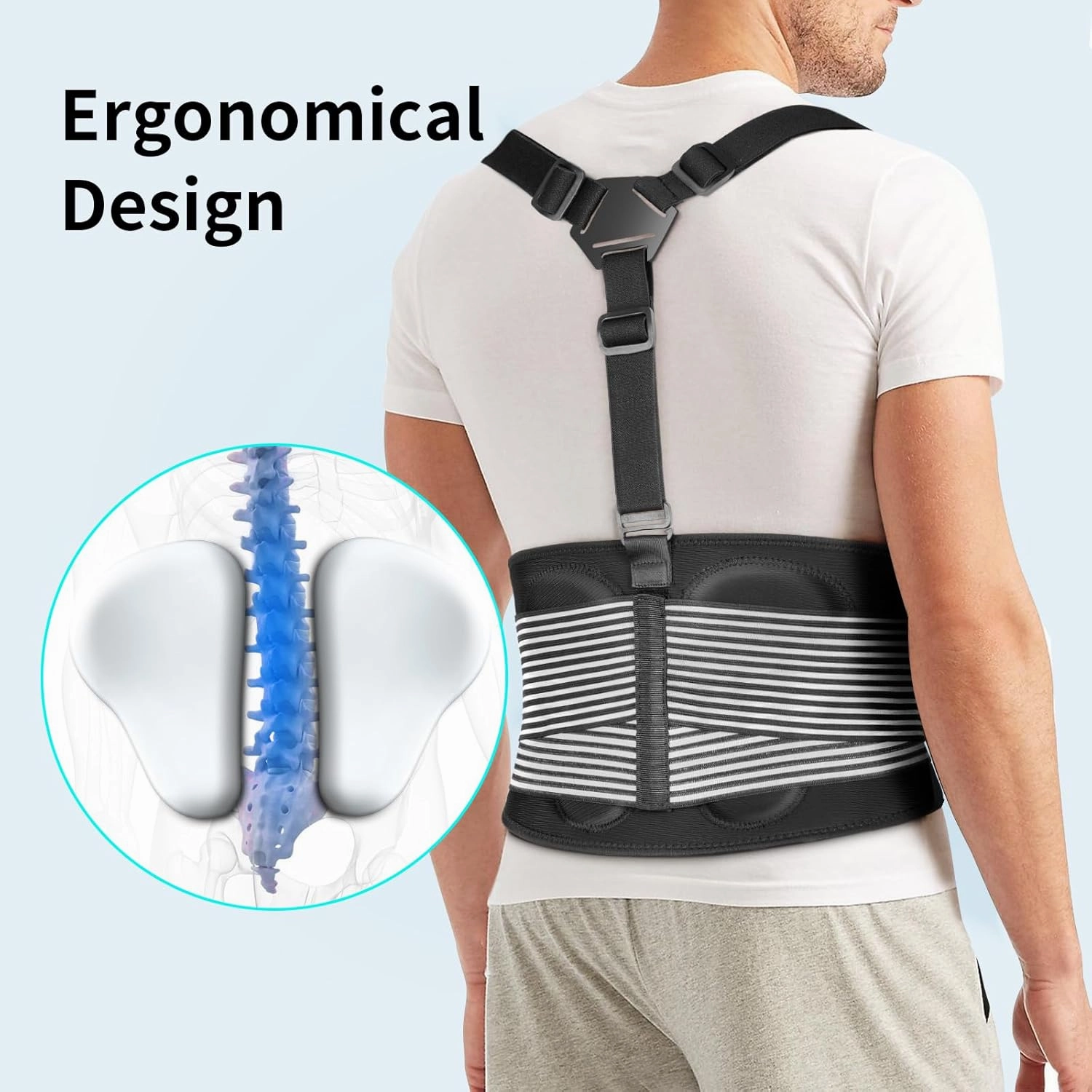 AllyFlex Sports® Back Brace For Lifting Work Y-shape Suspenders Safety Belt With Dual 3D Lumbar Support Relieve Pain, Prevent Injury - L