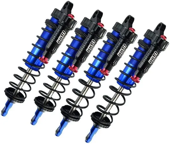 Aluminum 6061-T6 Front and Rear L-Shape Piggy Back (Built-in Piston Spring) Adjustable Spring Dampers for Traxxas 1/8 4WD Sledge Monster Truck 95076-4 Upgrades - Blue