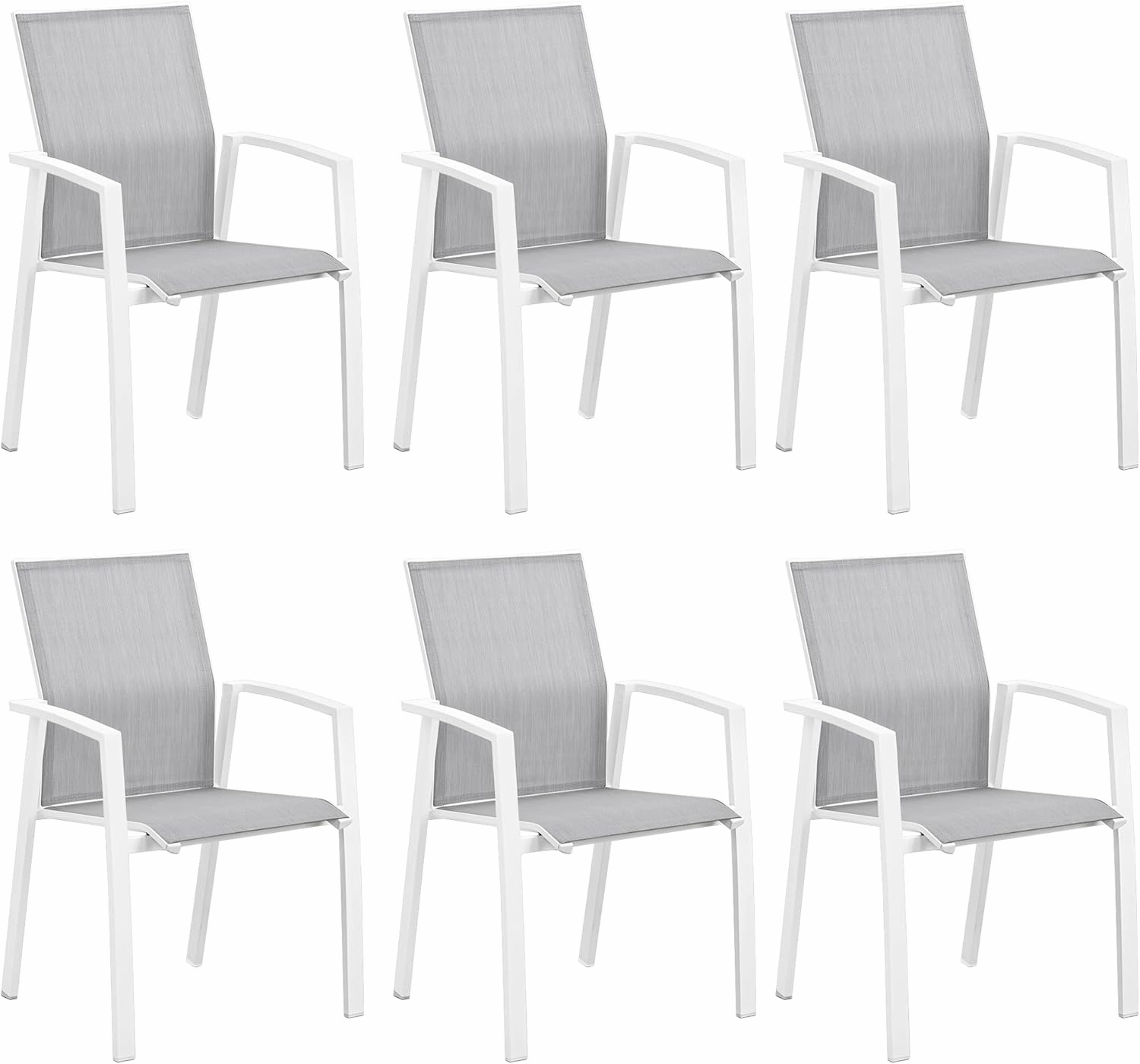Aluminum Patio Chairs Set of 6, Fully Assembled Outdoor Dining Chairs with 360 lbs Weight Capacity, Stackable Outdoor Patio Furniture with Quick Drying Breathable Textilene Fabric for Garden, Backyard