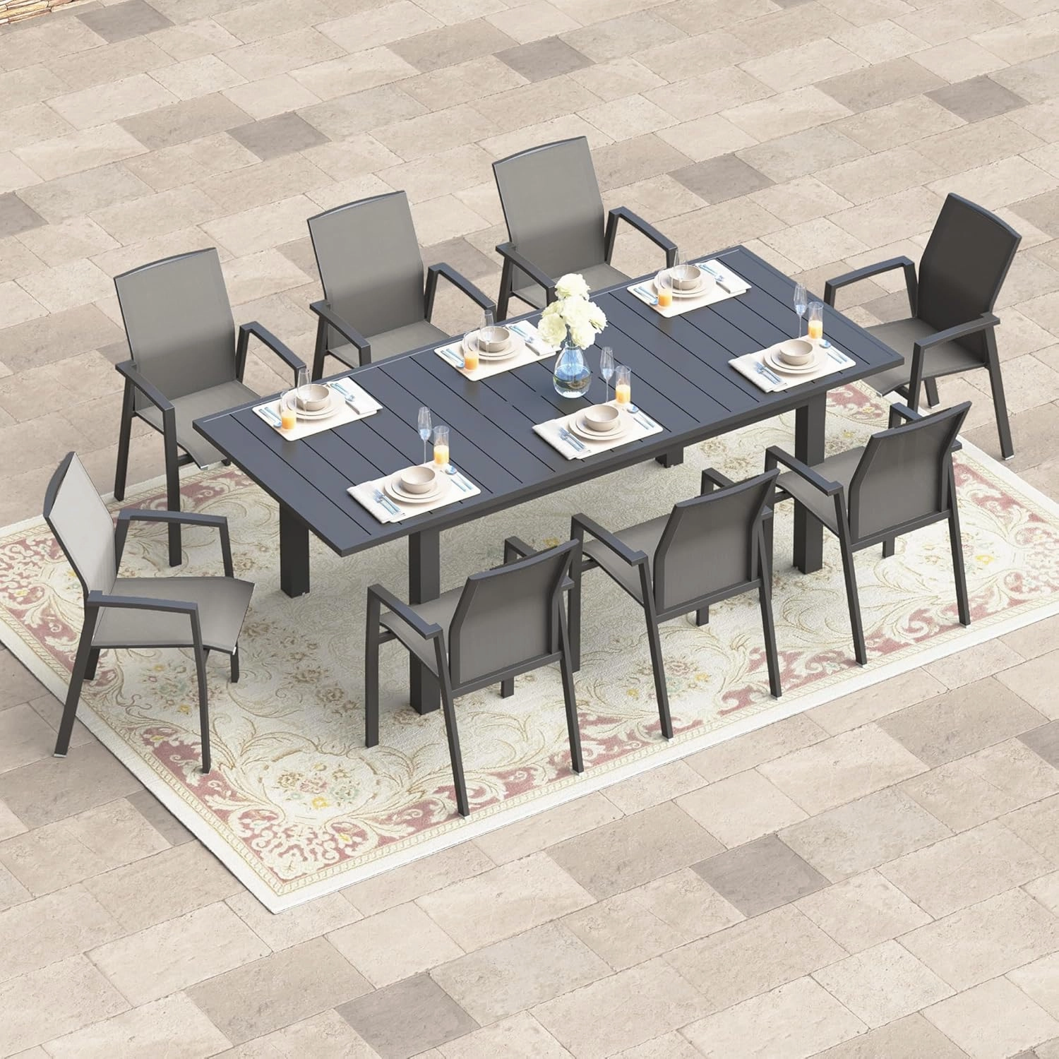 Aluminum Patio Chairs Set of 6, Fully Assembled Outdoor Dining Chairs with 360 lbs Weight Capacity, Stackable Outdoor Patio Furniture with Quick Drying Breathable Textilene Fabric for Garden, Backyard