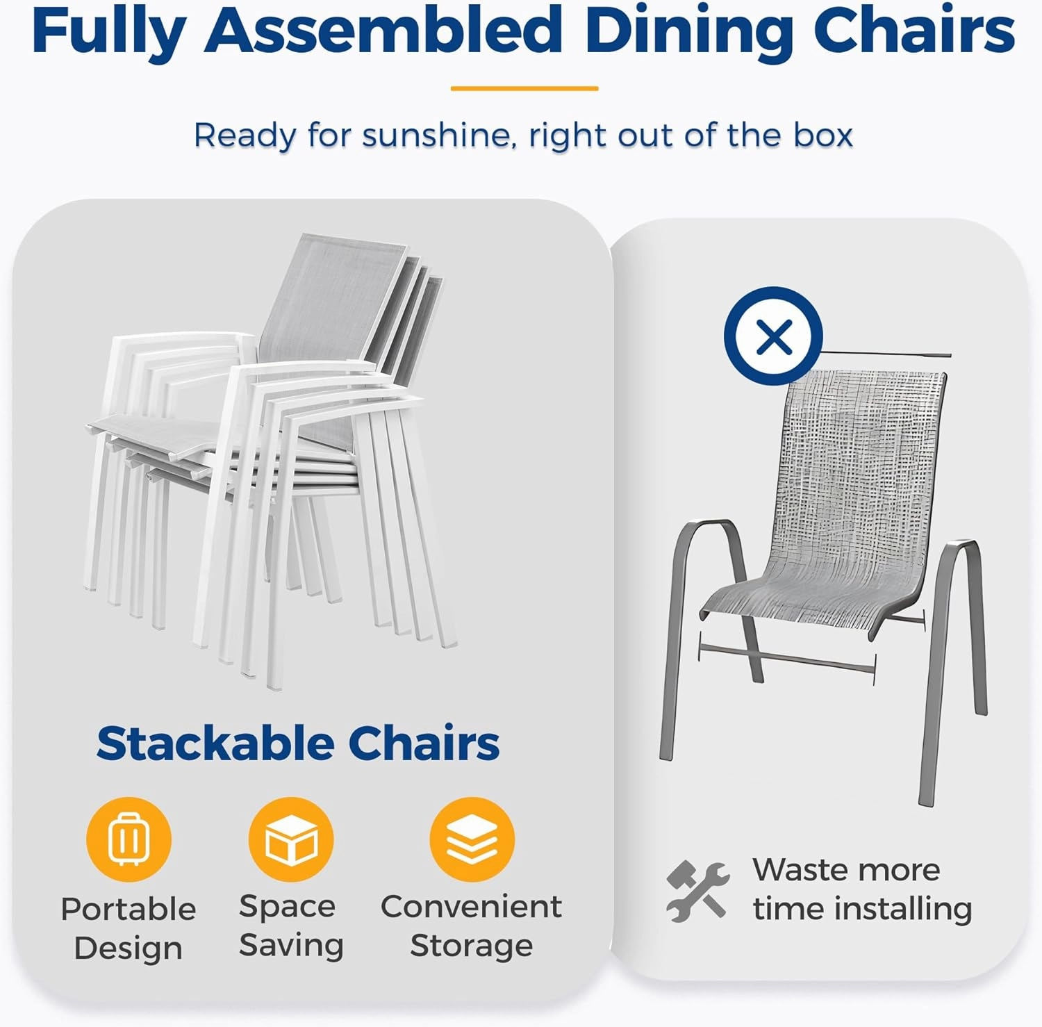 Aluminum Patio Chairs Set of 6, Fully Assembled Outdoor Dining Chairs with 360 lbs Weight Capacity, Stackable Outdoor Patio Furniture with Quick Drying Breathable Textilene Fabric for Garden, Backyard