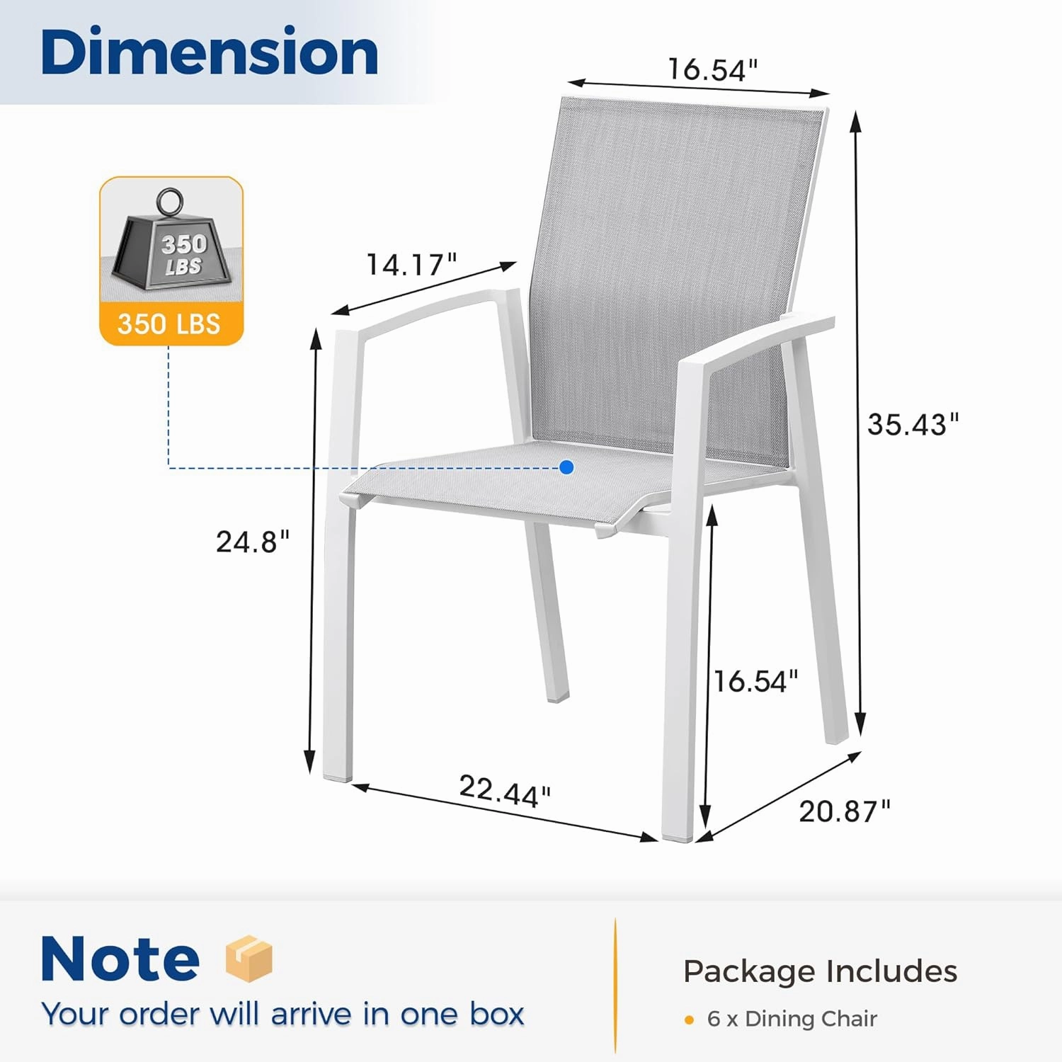 Aluminum Patio Chairs Set of 6, Fully Assembled Outdoor Dining Chairs with 360 lbs Weight Capacity, Stackable Outdoor Patio Furniture with Quick Drying Breathable Textilene Fabric for Garden, Backyard