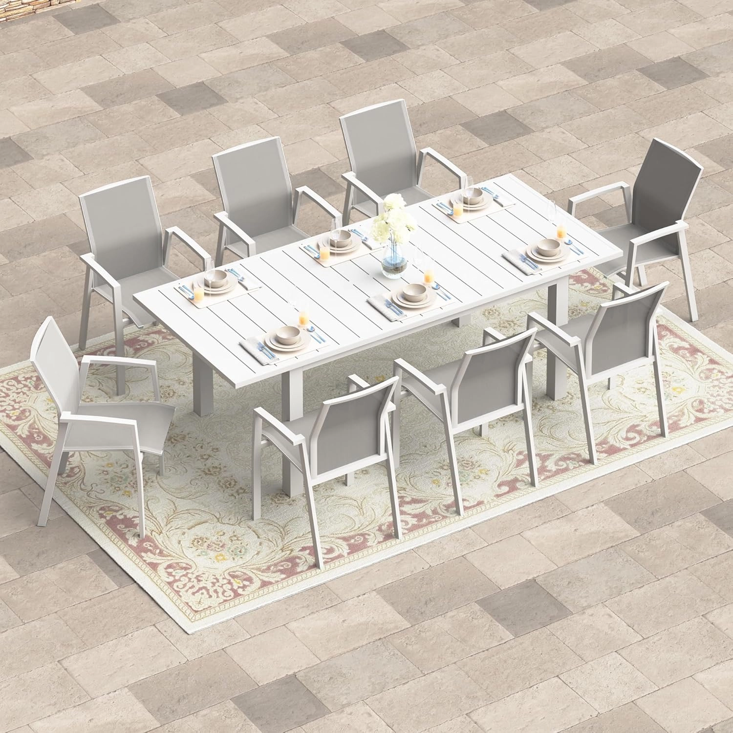 Aluminum Patio Chairs Set of 6, Fully Assembled Outdoor Dining Chairs with 360 lbs Weight Capacity, Stackable Outdoor Patio Furniture with Quick Drying Breathable Textilene Fabric for Garden, Backyard