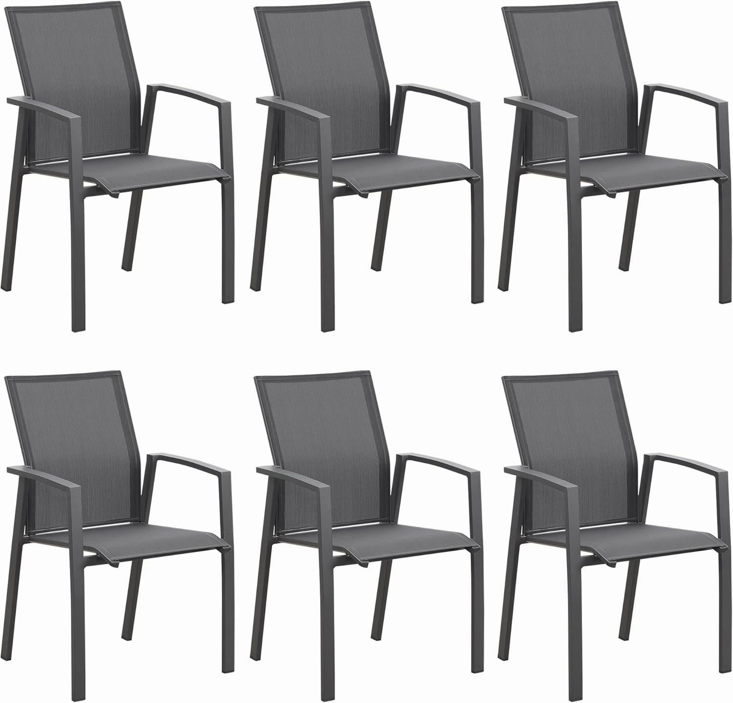 Aluminum Patio Chairs Set of 6, Fully Assembled Outdoor Dining Chairs with 360 lbs Weight Capacity, Stackable Outdoor Patio Furniture with Quick Drying Breathable Textilene Fabric for Garden, Backyard