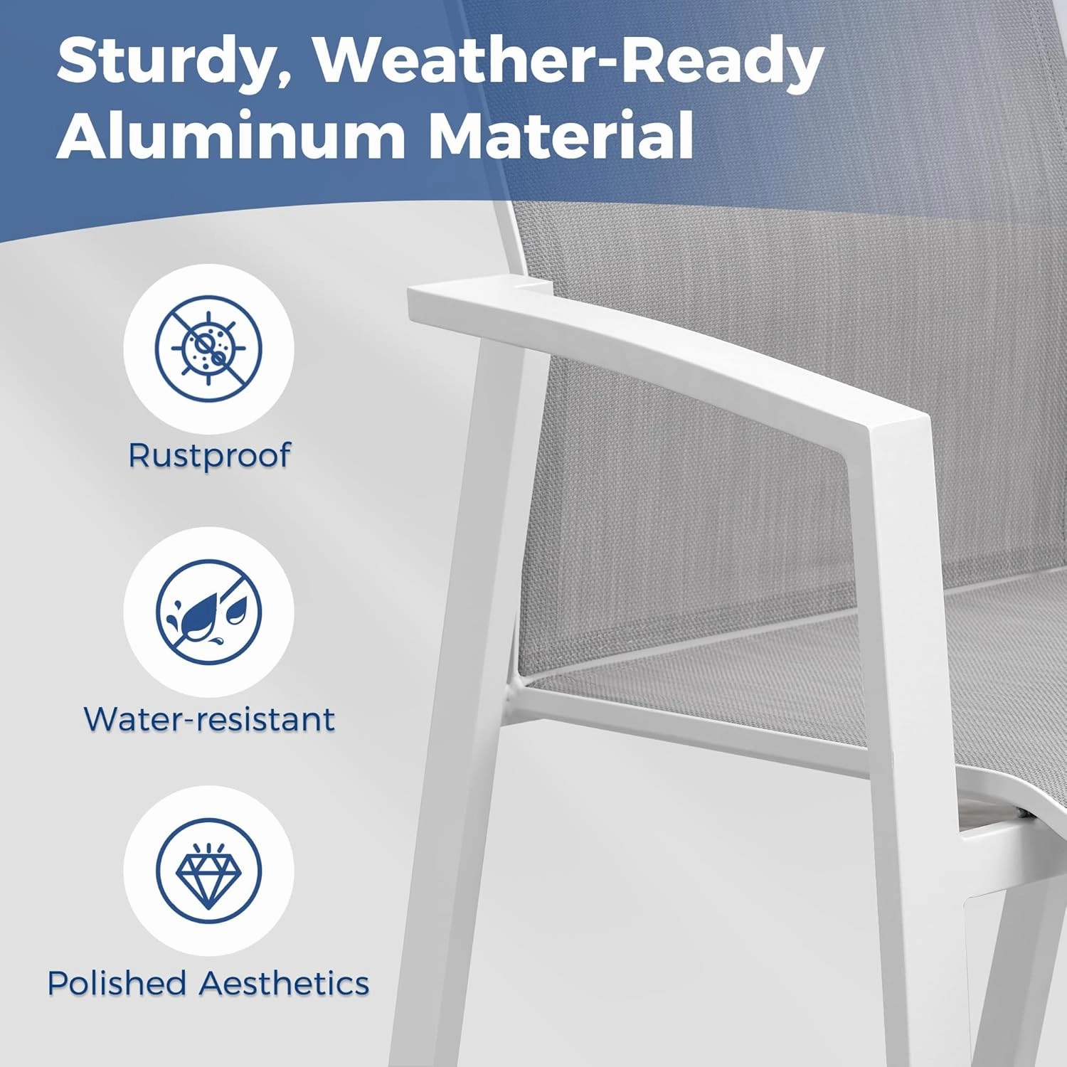 Aluminum Patio Chairs Set of 6, Fully Assembled Outdoor Dining Chairs with 360 lbs Weight Capacity, Stackable Outdoor Patio Furniture with Quick Drying Breathable Textilene Fabric for Garden, Backyard