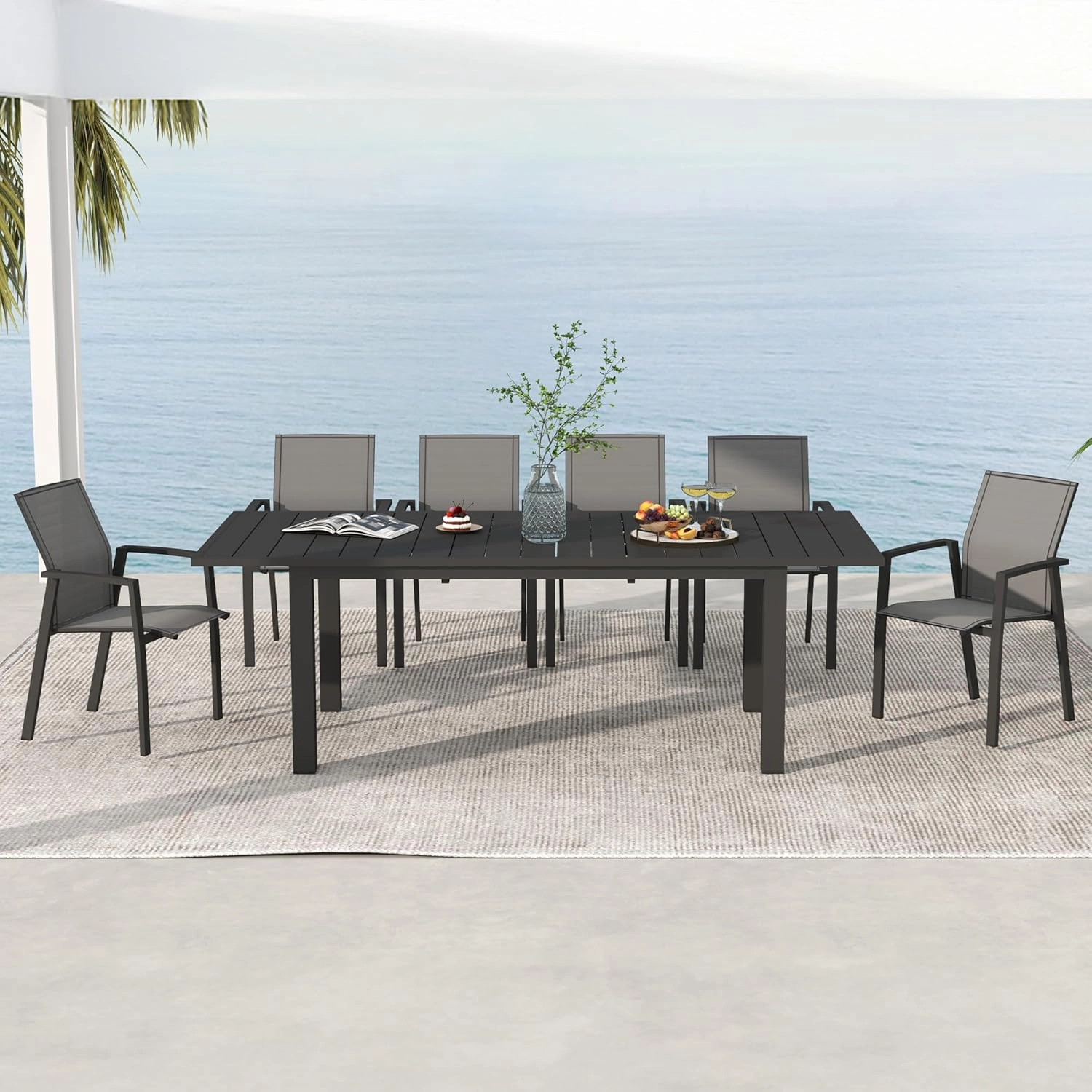 Aluminum Patio Chairs Set of 6, Fully Assembled Outdoor Dining Chairs with 360 lbs Weight Capacity, Stackable Outdoor Patio Furniture with Quick Drying Breathable Textilene Fabric for Garden, Backyard